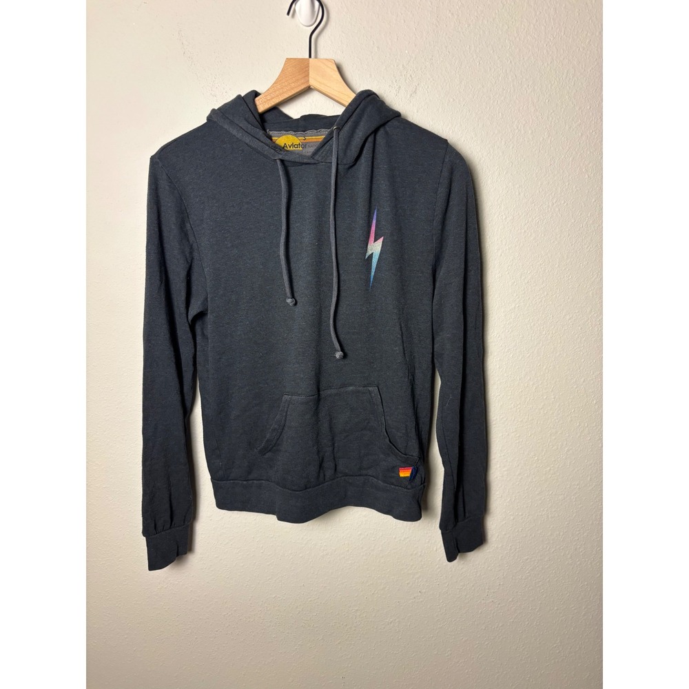 Aviator Nation Dark Gray Pastel Lightning Bolt Hoodie Small